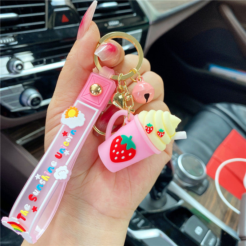 wholesale PVC Mini Strawberry Snow Top Tea Cup Keychain